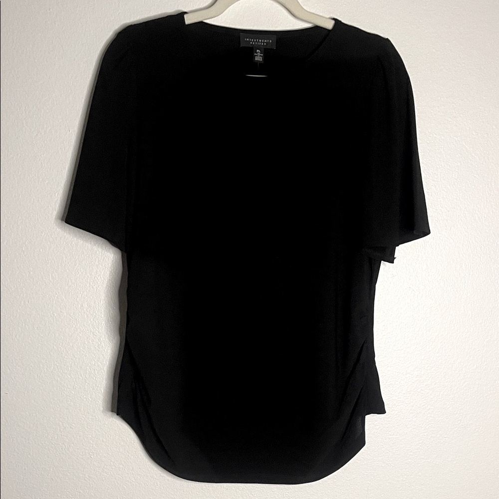 Investments Black Women's Blouse Size Large Petite PTP 21”-23” NWT